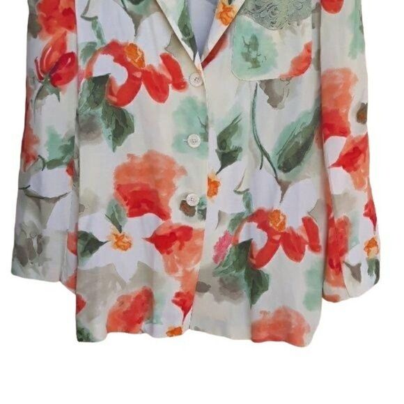 Vtg 80's Carole Little‎ Blazer Lightweight Tie Cinched Back Spring Floral Sz 8P - Picture 6 of 8